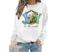 KIDDAD Jesus Christmas Sweatshirts Women Joy to The World Pullover Tops Christian Graphic Shirt Casual Tops, White, XL
