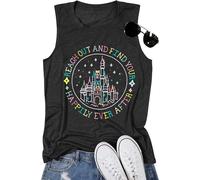 KIDDAD Magic Kingdom Tank Tops for Women: Magical Shirts Fairy Castle Shirt Family Vacation Vest Summer Sleeveless Tops, Dark Grey, L