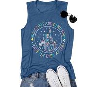 KIDDAD Magic Kingdom Tank Tops for Women: Magical Shirts Fairy Castle Shirt Family Vacation Vest Summer Sleeveless Tops, Blue, XL