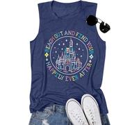 KIDDAD Magic Kingdom Tank Tops for Women: Magical Shirts Fairy Castle Shirt Family Vacation Vest Summer Sleeveless Tops, Dark Blue, M