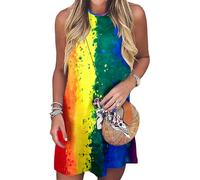 KIDDAD Pride Dress Women Rainbow LGBTQ Tie Dye Shirt LGBT Equality Sleeveless Skirt Summer Lesbian Pride Dresses, Tie Dye - Rainbow, M