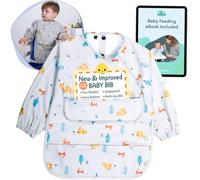 Kiddaroo Baby Bibs - Waterproof Coverall Bibs with Sleeves for Baby Led Weaning (6-12 Months, Grey)