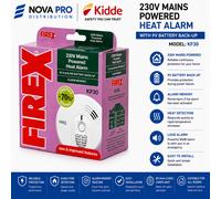 Kidde Firex KF30 Hard Wired Mains Heat Alarm with Alkaline Battery Back Up