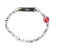 KIDDI-MEDIA Engraved 925 Silver Red Ladybird ID Bracelet 16cm | Complete, for baby or children, can be shortened by every 4th Eyelet, includes jewellery box