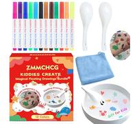 Kiddies Create Magical Floating Drawings Bundle, 12 Colours Magical Drawing Pens Water with Transfer for Kids, Magic Water Art Painting Marker Set with 2 Spoons & Towel for Tattoos Boys & Girls