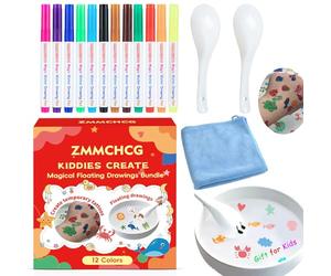 Kiddies Create Magical Floating Drawings Bundle, 12 Colours Magical Drawing Pens Water with Transfer for Kids, Magic Water Art Painting Marker Set with 2 Spoons & Towel for Tattoos Boys & Girls