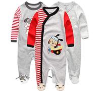 Kiddiezoom Cartoon Giraffe Baby Boys 100% Organic Cotton 2-Pack Coverall JumpSuit Romper, Grey Dog & Lion, 3-6 Months