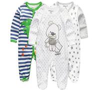 Kiddiezoom Cartoon Giraffe Baby Boys 100% Organic Cotton 2-Pack Coverall Romper JumpSuit, Green Dinosaur & Bear, 9-12 Months