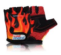 Kiddimoto Flame Anti Slip Kids Bike Gloves For Kids Boys & Girls Best Toddler Bike Gloves Ages 2-8 Fingerless Cycling Gloves For Youth Sports Like Mtb, Bmx Dirt Biking, Mountain Bike Riding, Skates