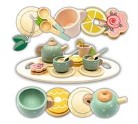 KiddiRedi® Afternoon Tea Set - 13-Piece Wooden Pretend Play Set for Kids - Includes Teapot, Cups, Biscuits & Accessories - Non-Toxic, Eco-Friendly, and Perfectly Sized for Little Hands