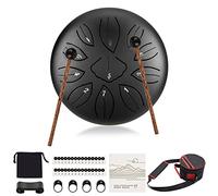 Kiddisie Carbon Steel Tongue Drum 11 Notes 6 Inch Hand Pan Drum with Mallets, Mallet Bracket, Rubber Finger Sleeve, Music Book and Travel Bag for Camping, Meditation, or Yoga