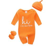 KIDDLETOWN Unisex Newborn Onesie Ribbed Romper Baby Grows Jumpsuit Hat and Gloves, Baby Boy Girl Clothes Long Sleeve Romper 0-3 months, 3Pcs Outfits Clothing Set Girl Long Sleeve Romper