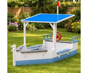 Kiddo Skipper Wooden Ship Sandpit Outdoor Sandbox Playset For Kids