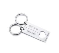 Kiddo Sky 2 Pcs Personalized Couples Keychain Set for Couple Heart Puzzle Keyring Matching Keychain Gifts for Boyfriend Girlfriend (Silver, Text)