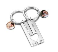 Kiddo Sky 2 Pcs Personalized Couples Keychain Set for Couple Heart Puzzle Keyring Matching Keychain Gifts for Boyfriend Girlfriend (Silver, Photo)