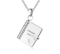 Kiddo Sky Personalised 18k Gold Plated Book Necklace - Openable Multi Layer Book Locket Necklace for Women, Write Your Story, Personalised Memorial Jewellry Gift (Silver)