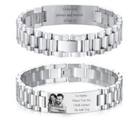 Kiddo Sky Personalised Silver Bracelet for Dad Men - Engraved Name Text Photo Stainless Steel Jewelry Gifts for Birthday Anniversary Father Husband Grandpa Son Boyfriend