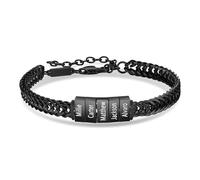 Kiddo Sky Personalised Stainless Steel Bracelet for Dad with Kid Name Engraved ID Name Bracelet for Men, Unique Husband Dad Gifts for Father's Day Anniversary (Black)