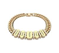 Kiddo Sky Personalised Stainless Steel Cuban Chain Bracelet with 2-8 Names Engraved Custom Beads ID Name Bracelet for Dad Men (Style B, Gold)