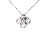 Kiddo Sky Personalized Eternal Necklace for Her, Engraved Up to 4 Names, 925 Sterling Silver Love Knot Birthstone Necklace with Cubic Zirconia, Valentines Day Birthday Gifts for Women (Silver)