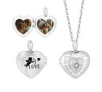 Kiddo Sky Personalized Heart Locket Necklace for Women Love God Cupid Necklace with Picture Inside Silver/Gold/Rose Gold Copper Dainty Photo Heart Locket Pendant 18 +2 Inch with Gift Box (Silver)