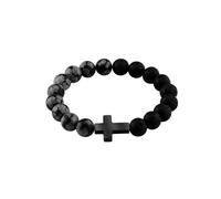 Kiddo Sky Personalized Mens Cross Bracelet 11mm Natural Stone Lava Rock Bracelet Religious Jesus Engraved with Name Band Bangle Wrist Bracelet Jewelry Gifts for Husband Dad Brother Son, one size