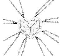 Kiddo Sky Personalized Sterling Silver Heart Puzzle Necklaces Set - Custom Name 2/3/4/5/6/7/8 Pieces BFF & Family Jewelry with Engraving Elegant Packaging for Family Friends (Silver)