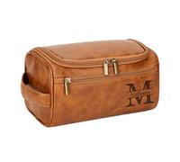 Kiddo Sky Personalized Toiletry Bag for Men, Engrave Name and Initials, Customized Travel Shaving Dopp Kit Bag for Groomsmen Best Man, Personalized Gifts for Men Father's Day Birthday (Light Brown)