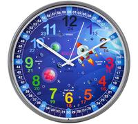 Kiddus Wall Clock for Boys and Girls. Silent Analogue Time Teacher with Exercises. Easy to Read and Learn the Time. 30cm diameter XL Galaxy