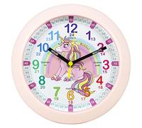 Kiddus Wall Clock for Boys and Girls. Silent Analogue Time Teacher with Exercises. Easy to Read and Learn the Time. New Unicorn