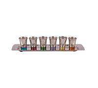 Kiddush Cup & Fountain Set - Yair Emanuel SET OF 6 KIDDUSH CUPS + TRAY NICKEL HAMMER WORK MULTICOLOR (Bundle)