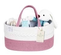 KiddyCare Baby Caddy Organizer Basket for Car | Travel Caddy for Baby Storage, Portable Diaper Caddy, Diaper Cart Organizer Bins for Changing Table | Pink Large