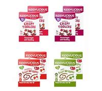 Kiddylicious 12 Month+ Tiddlers & Wrigglers Mixed Variety Pack - Strawberry and Raspberry Crispy Tiddlers, Apple and Strawberry Fruit Wriggles (8 x 48g)