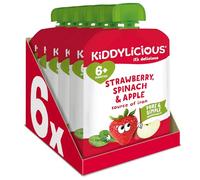 Kiddylicious Apple, Strawberry & Spinach Fruit Pouches - Suitable for 6+ Months - 6 Pack