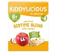 Kiddylicious Bedtime Baby Food Pouches 6 Months+ | 4 x 100g Mixed Fruit & Oat Puree | No Added Sugar | Smooth Weaning Purée (Kiddylicious Apple & Oat Bedtime Blend 4x100g)