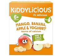 Kiddylicious Bedtime Baby Food Pouches 6 Months+ | 4 x 100g Mixed Fruit & Oat Puree | No Added Sugar | Smooth Weaning Purée (Kiddylicious Mango, Banana, Apple & Yoghurt Pouch 4x100g)