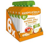 Kiddylicious Mango, Banana & Apple Pouches - Delicious Pouches for Babies - Suitable for 6+ Months - 100g x 6 Packs