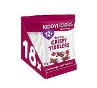 Kiddylicious Raspberry Crispy Tiddlers - Delicious Real Fruit Treat for Kids - Suitable for 12+ Months - 18 Packs