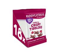 Kiddylicious Raspberry Crispy Tiddlers - Delicious Real Fruit Treat for Kids - Suitable for 12+ Months - 18 Packs