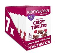 Kiddylicious Raspberry Crispy Tiddlers - Delicious Real Fruit Treat for Kids - Suitable for 12+ Months - 7 Packs of 4 (28 Total)