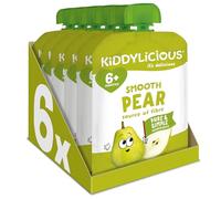 Kiddylicious Smooth Pear Pouches - Delicious Pouches for Babies - Suitable for 6+ Months - 100g x 6 Packs