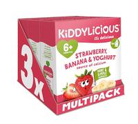 Kiddylicious Strawberry, Banana & Yoghurt Fruit Pouches - Suitable for 6+ Months - 12 Pack