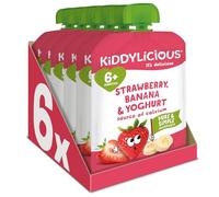 Kiddylicious Strawberry, Banana & Yoghurt Fruit Pouches - Suitable for 6+ Months - 6 Pack