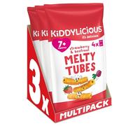 Kiddylicious Strawberry & Beetroot Melty Tubes - Delicious Snacks for Kids - Suitable for 7+ Months - 3 Packs of 4 (12 Total)