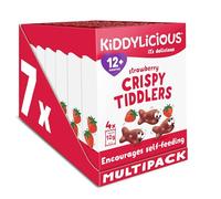 Kiddylicious Strawberry Crispy Tiddlers - Delicious Real Fruit Treat for Kids - Suitable for 12+ Months - 7 Packs of 4 (28 Total)