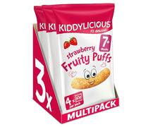 Kiddylicious Strawberry Fruity Puffs - Delicious Snacks for Kids - Suitable for 7+ Months - 3 Packs of 4 (12 Total)