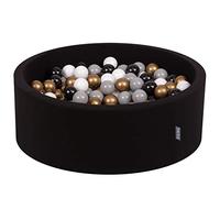 KiddyMoon 90X30cm/200 Balls ∅ 7Cm / 2.75In Baby Foam Ball Pit Made In EU, Black:White/Grey/Black/Gold