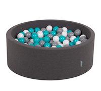 KiddyMoon 90X30cm/200 Balls ∅ 7Cm / 2.75In Baby Foam Ball Pit Made In EU, Dark Grey:Grey/White/Turquoise