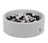 KiddyMoon 90X30cm/200 Balls ∅ 7Cm / 2.75In Baby Foam Ball Pit Made In EU, Light Grey:Black/Grey/Pearl