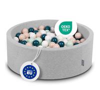 KiddyMoon 90X30cm/200 Balls ∅ 7Cm / 2.75In Baby Foam Ball Pit Made In EU, Light Grey:Dark Turquoise/Pastel Beige/White/Mint